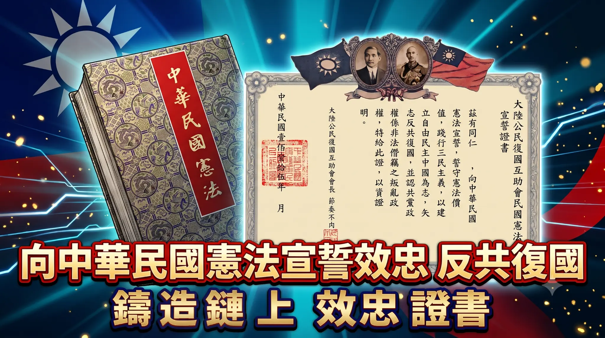 中華民國大陸公民復國互助會憲法宣誓效忠證書展示圖